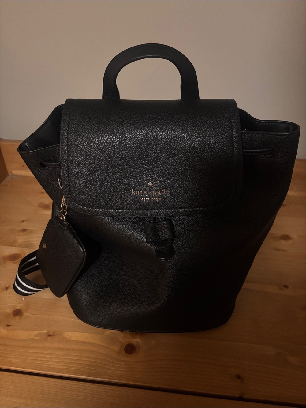kate spade Black Pebbled Leather Drawstring Backpack